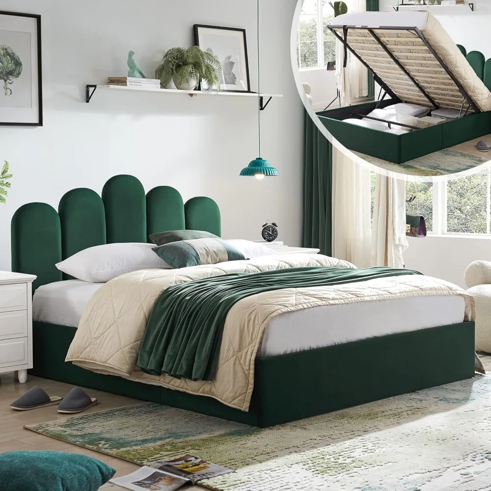 

Lift Up Storage Bed Full Size, Upholstered Platform Bed with Hydraulic Storage System & Wood Slats Support, Full Bed Frame with