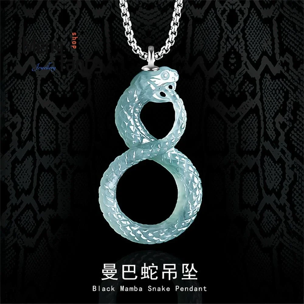 

Natural A-goods Jadeite Year of the Snake Ice Jade Pendant Black Mamba Memorial Necklace Couple Exquisite Luxury Fashion Jewelry