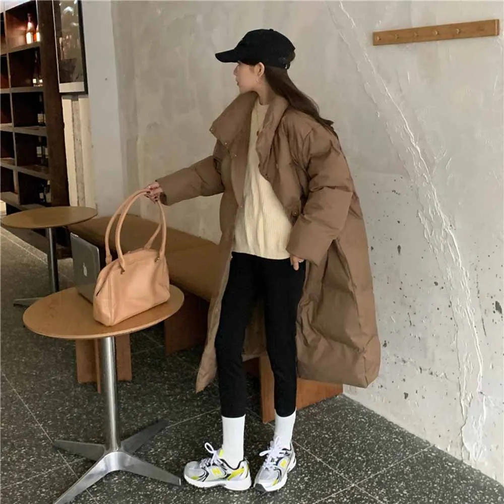 Winter Parkas Coat Jacket Womens Coat Cotton-Padded Jacket Women Parka Long Sleeve Solid Color Warm Loose Long Puffer Jackets