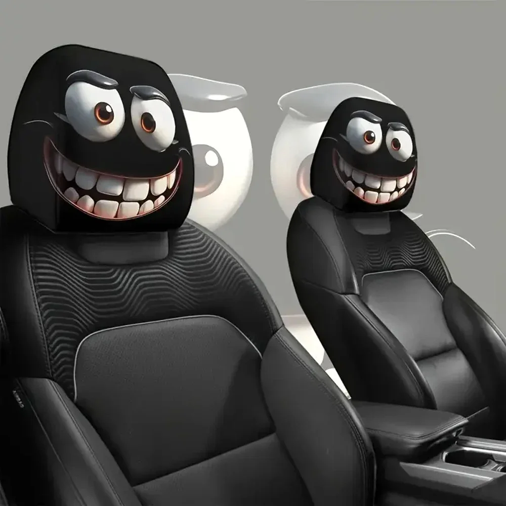 2PCS/SET Funny Car Head Pillowcase, Cute Big Eye Teeth Smiling Face Head Pillowcase, Detachable Car Head Pillowcase