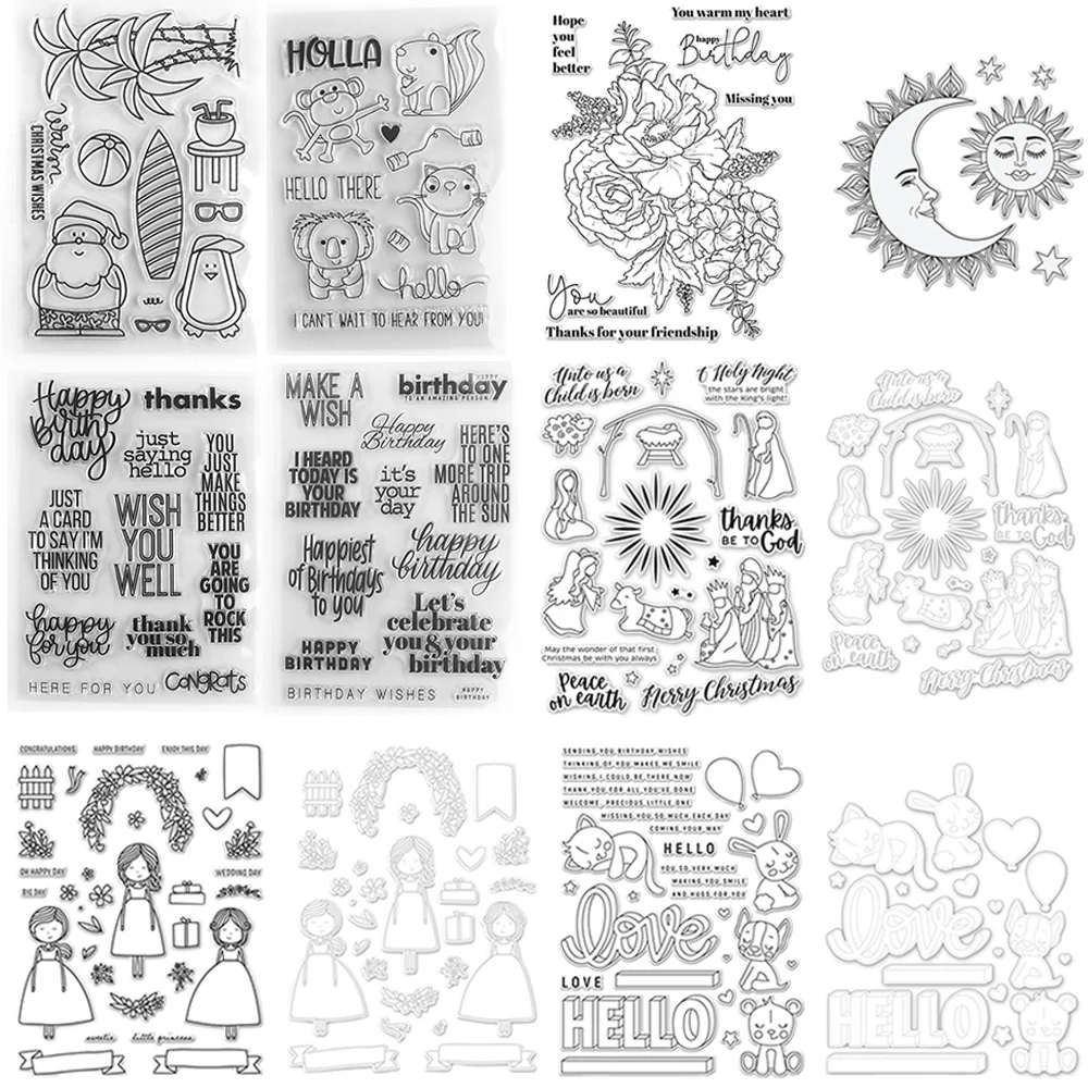 Klare Stempel und Stanzformen mit Tier- und Blumenmotiven für Weihnachten und Geburtstag, für DIY-Scrapbooking, Grußkartenherstellung, Bastelbedarf