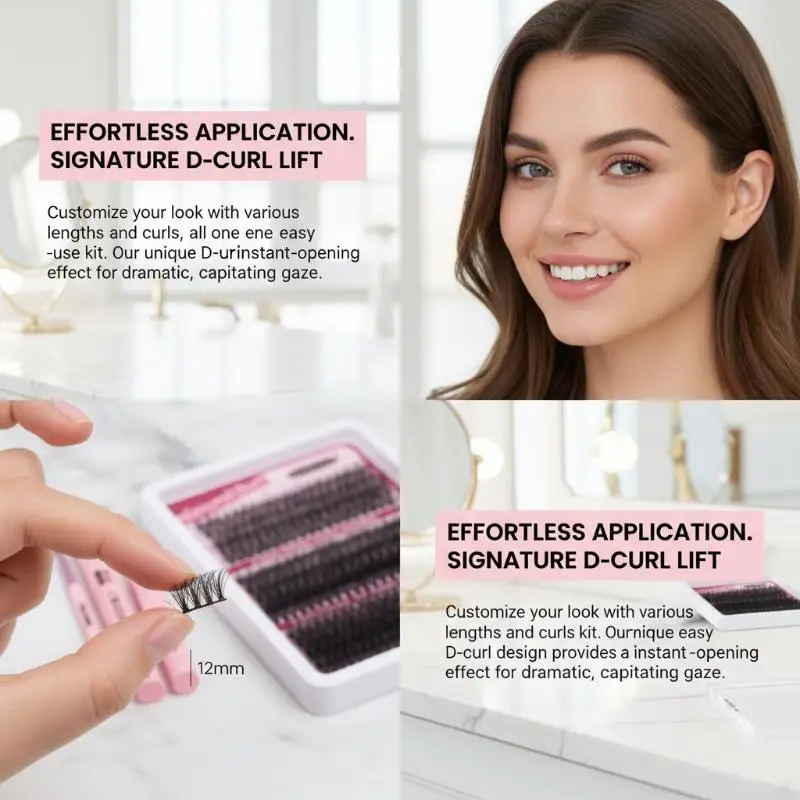 Individual Lashes Kit 144pcs Cluster Eyelash DIY Extensions Natural Soft Mink Look At Home Professional Makeup Solution