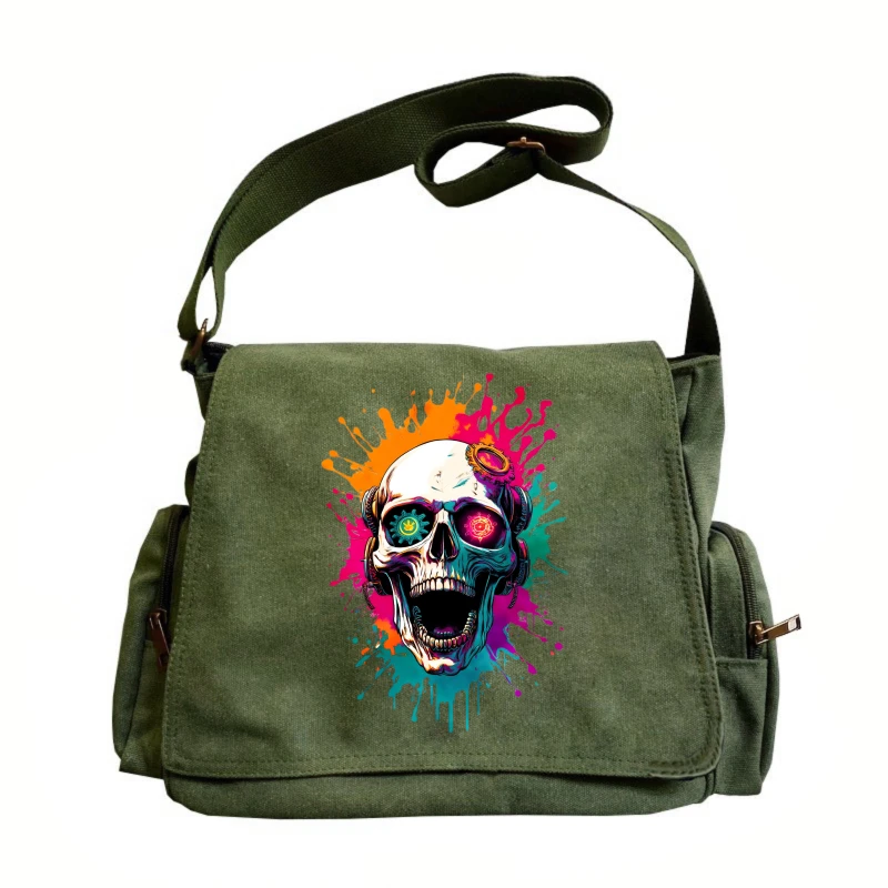 

Cyberpunk Style Men's Canvas Shoulder Bag Retro Multiple Pockets Skull Print Tote Crossbody Bag Commuting Bag For Men