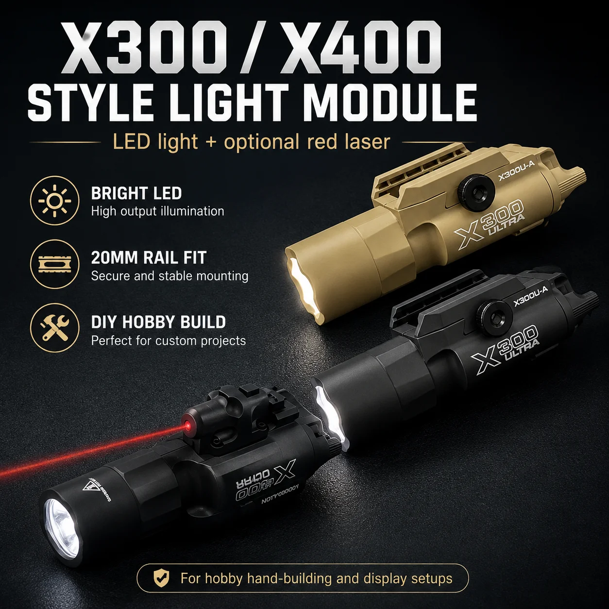 X300 X400 Look Hobby Craft Accessory LED Lighting Module with Laser Light for DIY Build Projects