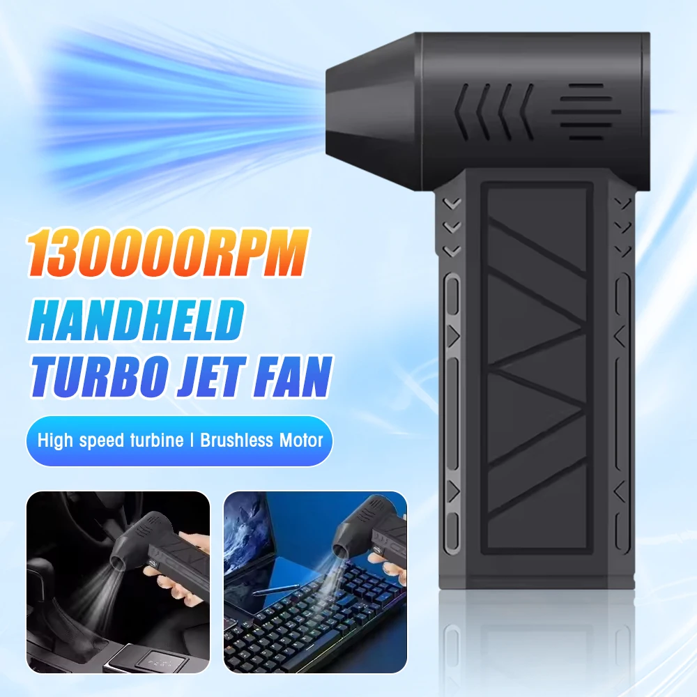 Ventilateur électrique à 130000 tr/min, moteur sans balais, ventilateur violent à grande vitesse, Protection contre la surchauffe de 52 m/s, batterie 4000mAh