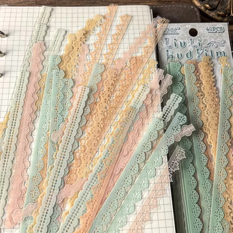 1 Pack (40 pieces) - Soft floral lace-like decorative stickers - Self-adhesive. Suitable for vintage scrapbooks and card making.