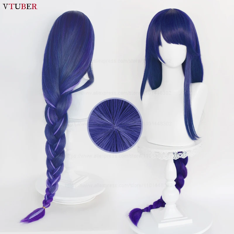 

Raiden Shogun Cosplay Wig Game Impact Long Blue Purple Braided Heat Resistant Synthetic Hair Halloween Party Wigs + Wig Cap