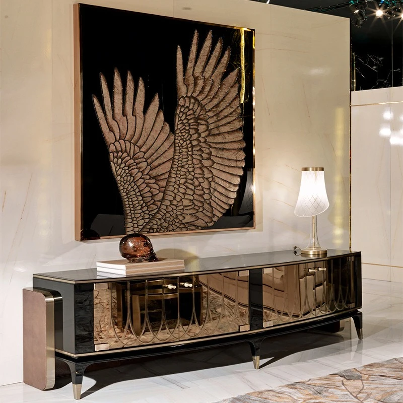 

Light Luxury TV Cabinet Living Room Modern Furniture Tempered Glass Wooden Painting Advanced Design Sense Storage Displa