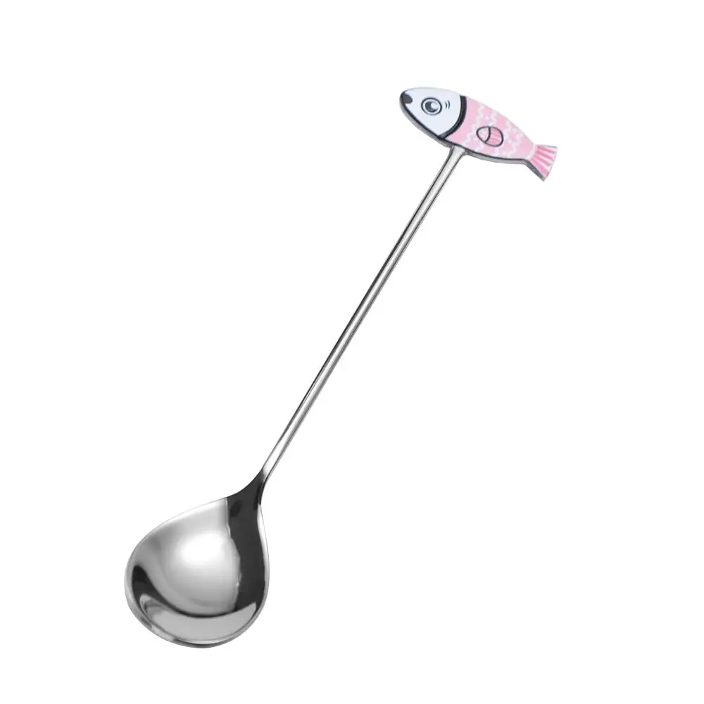 Cute Polished Cat Fish Stainless Steel Spoon Japanese Korean Style Stirring Spoon Teaspoon Colorful Dessert Spoon Students