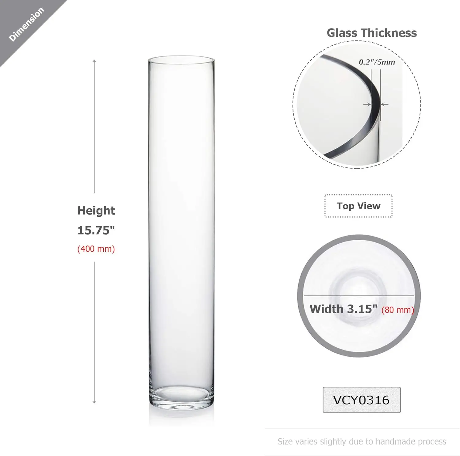 Quality Thick Weighted Tall Clear Cylinder Glass Vase,3