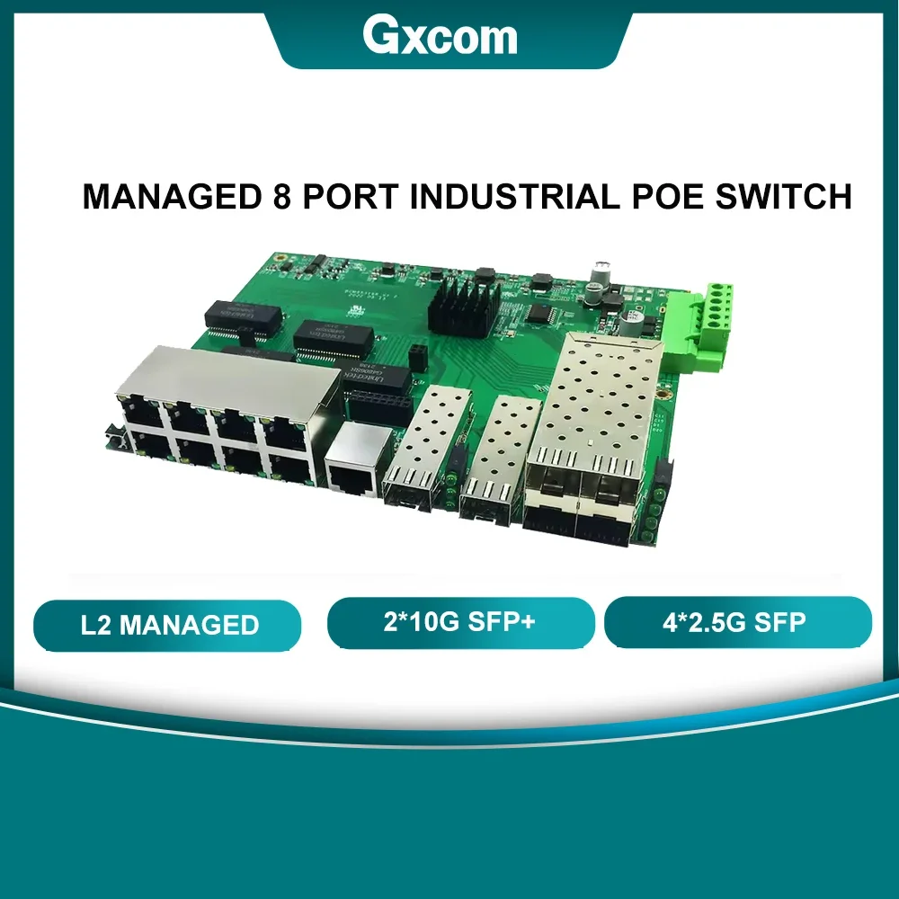 

BCM53128 POE Plus Ethernet Port, 8x10, 100, 1000Mbps, 4x2.5G SFP +, 2x10G SFP +, PCBA, RJ-45 managed Switch