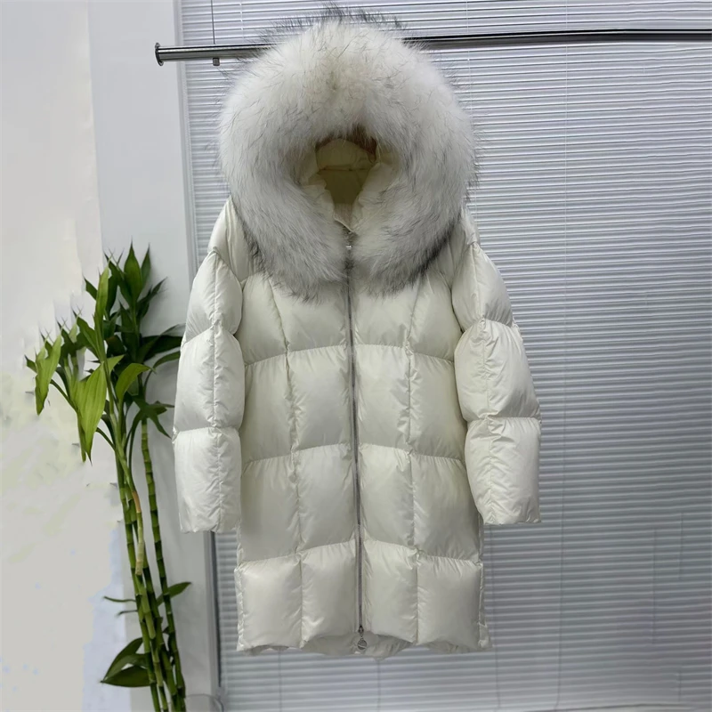 

2025 Winter New Women's Fox Fur Collar Thickened Warm Mid-Length Down Jacket Y2K High-Quality Fashionable Casual Loose Coat