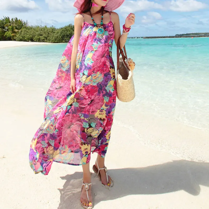 Vestido Largo Boho Floral Gasa - close-up view
