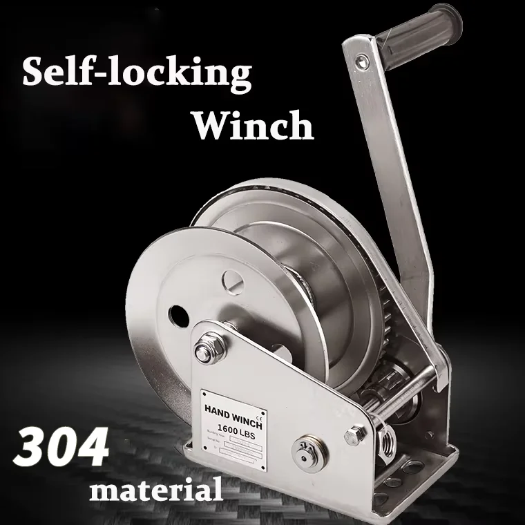 Stainless Steel Manual Winch 1600lbs Hand Cranked Winch Hoist Bi-Directional Self-Locking Hoist Crane Lifting Hoist Carry Tool