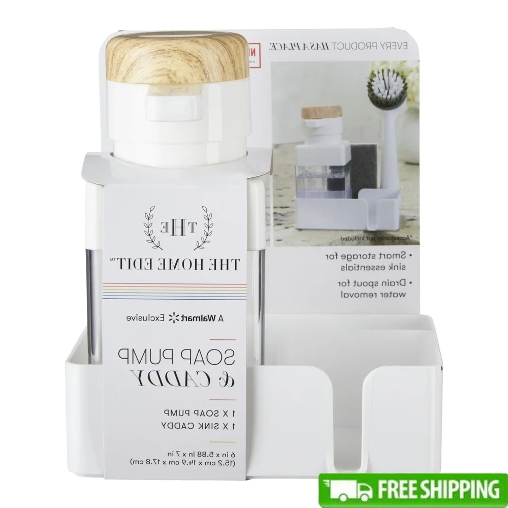 

Large Sink Caddy Set with Soap Pump Drain Spout Storage Dish Wands Brushes and Sponges Organized Countertop Essentials