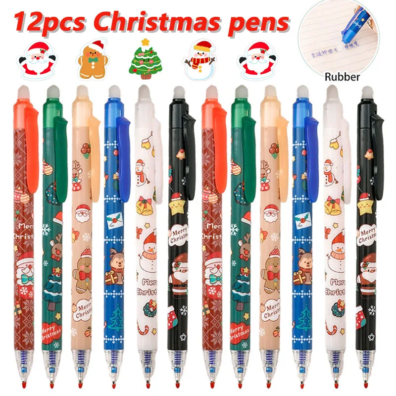12pcs/set Christmas Erasable Gel Pen-Santa Claus/reindeer/Christmas Snowman/Christmas Tree/Christmas Bear/Christmas Gift 0.5MM