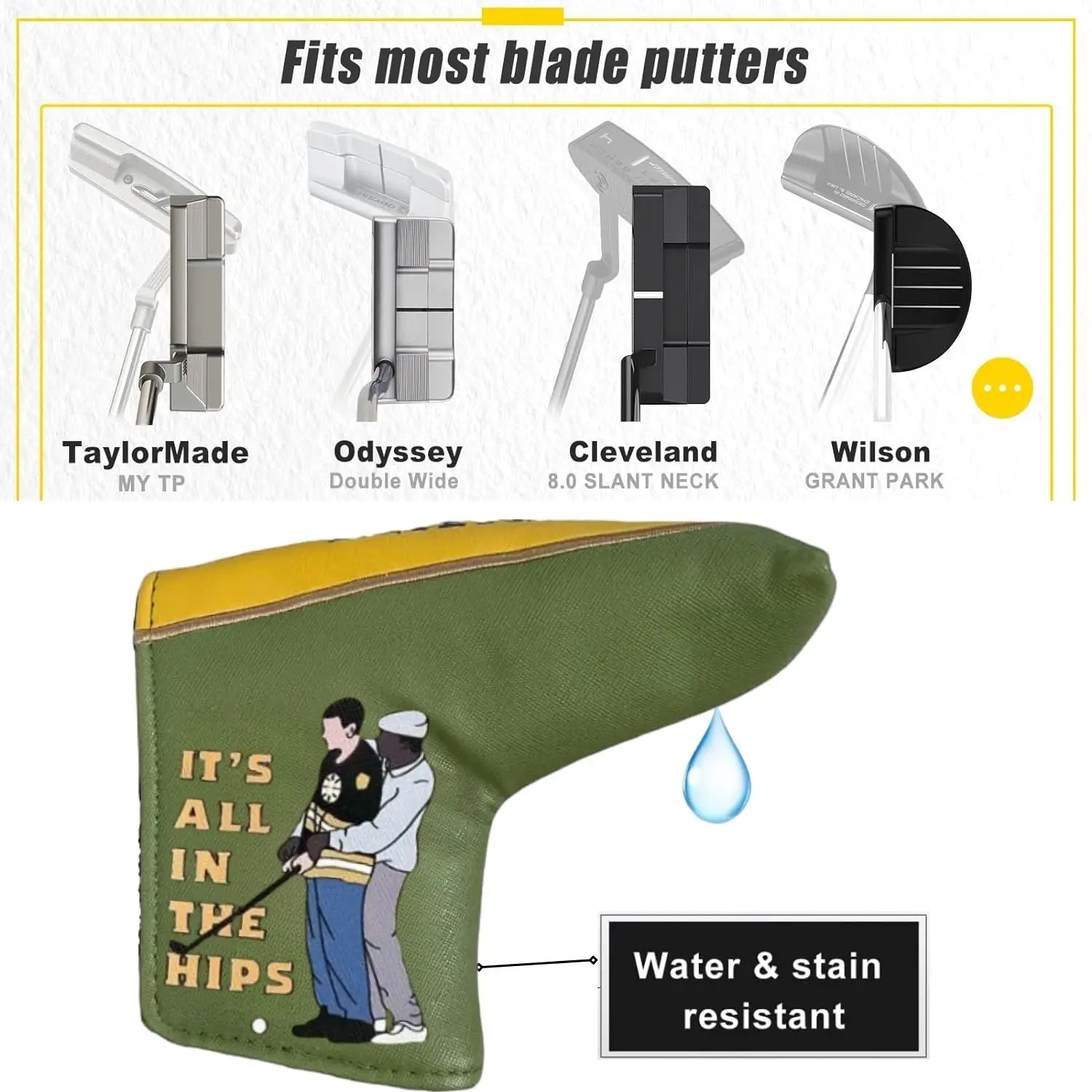 PU Leather Funny Golf Putter Cover - Premium Blade Putter Headcover with Soft Lining - Protective Golf Clubs Accessory for Men