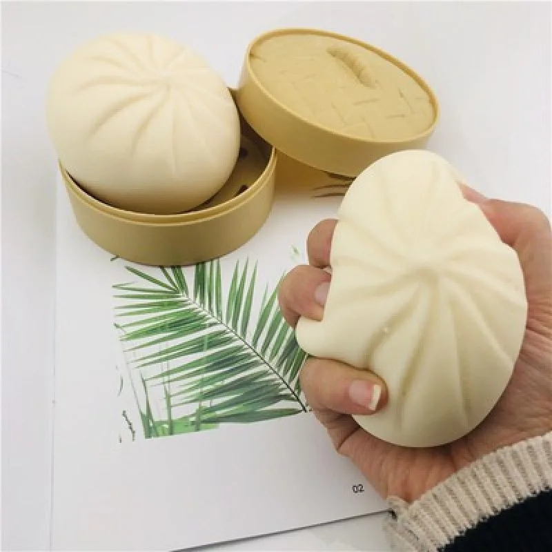 

Novelty Dough Bun Pinch, Dumpling Squishy Fidget Toy with Steamer