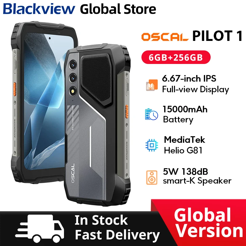 Blackview Oscal PILOT 1 Rugged phone 6.67-inch HD+ 90Hz Display Helio G81 CPU 5W BOX Speaker 6GB 256GB 15000mAh NFC Cellphone