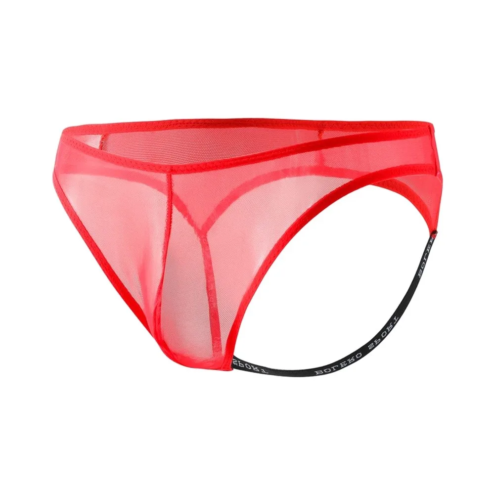 Men Sheer Mesh Jockstrap Briefs See Through Breathable Underwear Elastic Waistband Pocket Lightweight Sexy Daily Lingerie