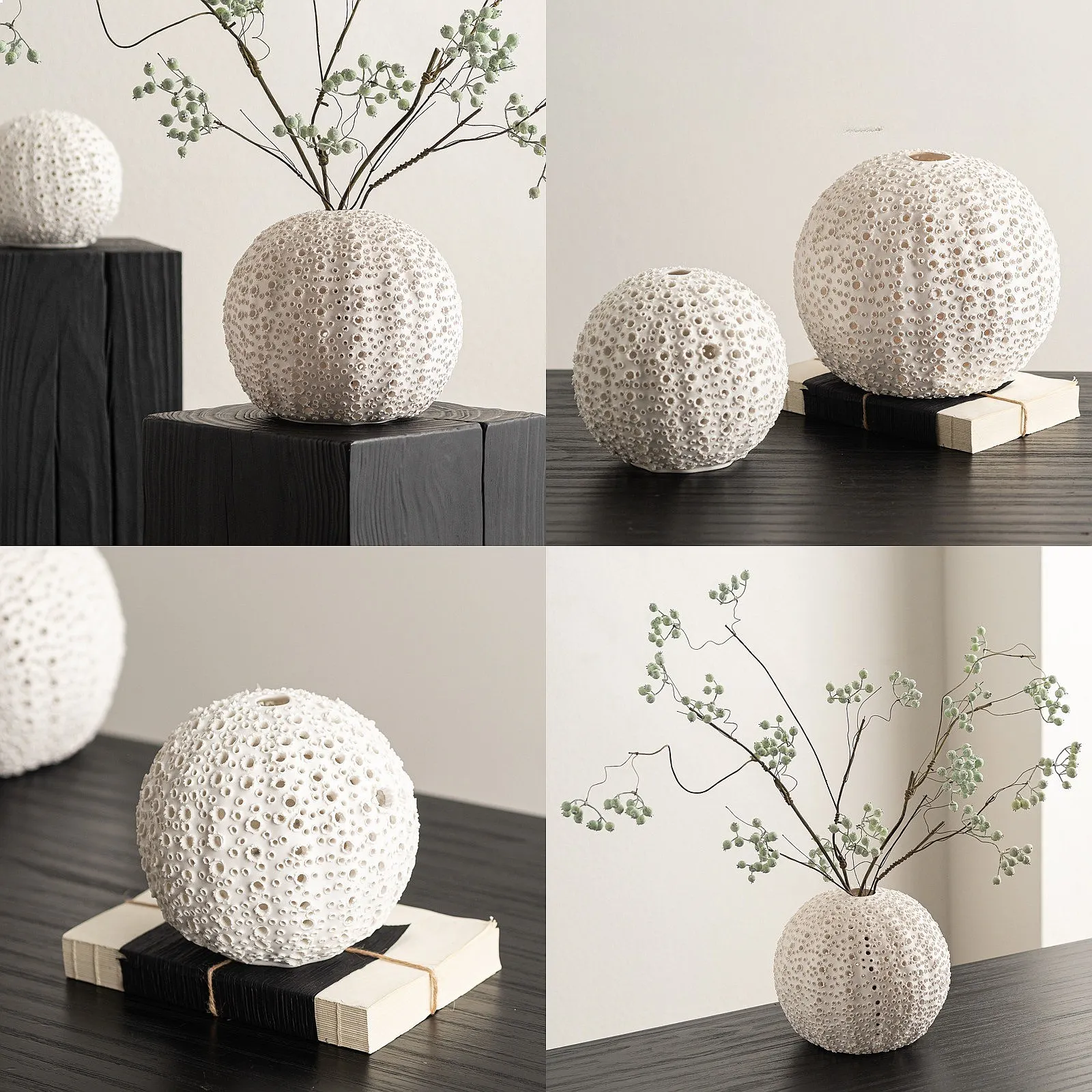 Circular Coral Vase Ceramic Hollowed Out Dried Flower Vessels Flower Arrangement Container Art Coral Ornaments Room Decoration