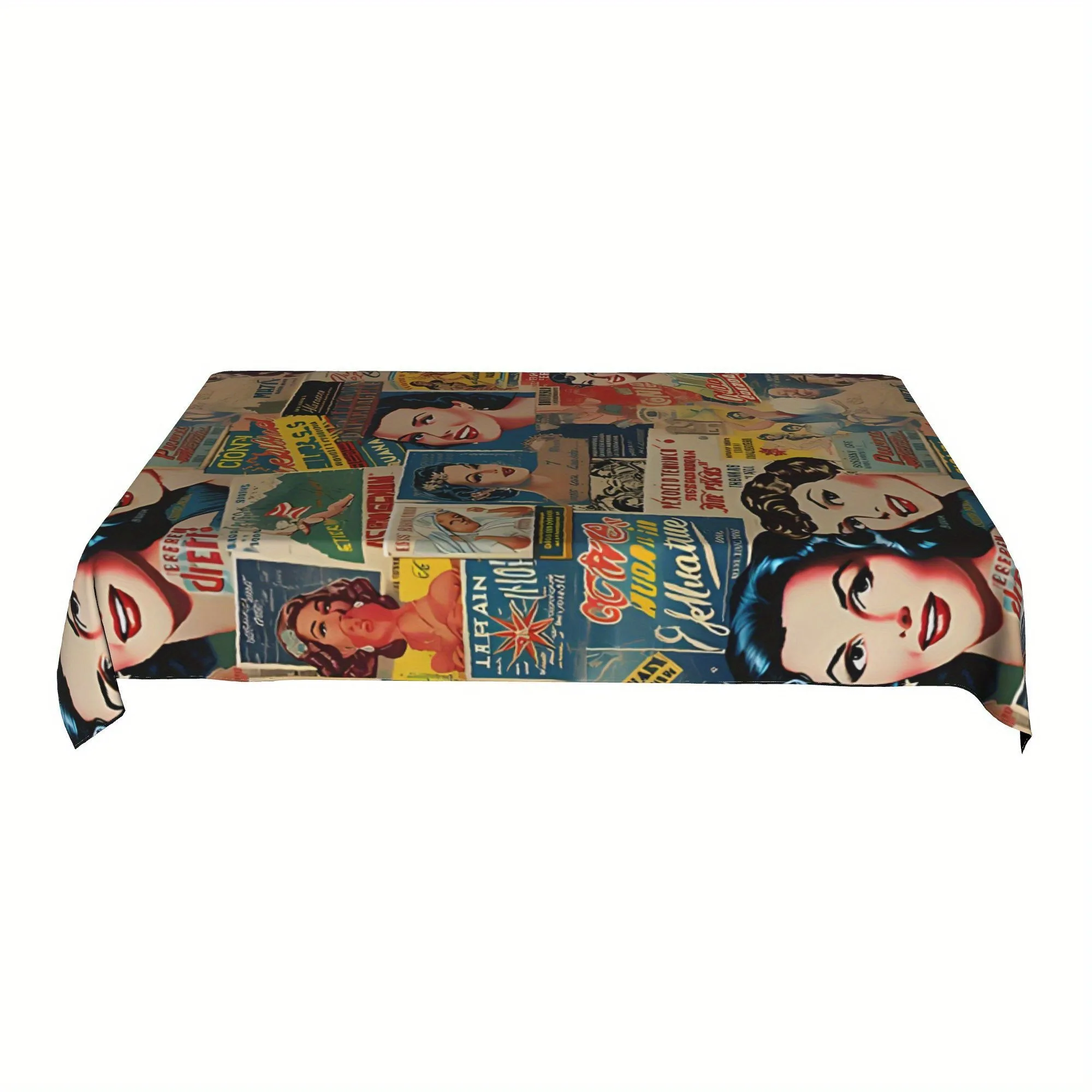 Tablecloth 1 piece. Retro 60s movie poster style tablecloth. Country farmhouse design.