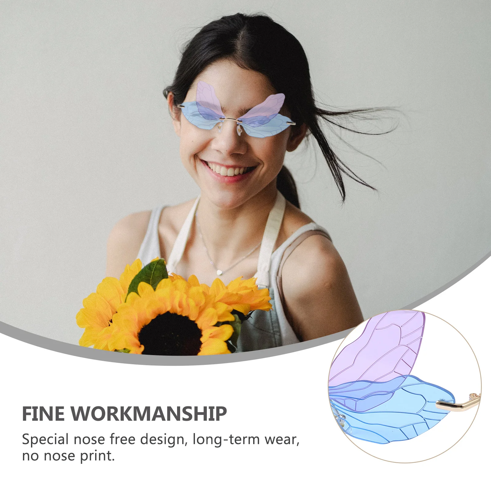 

1Pair Rimless Dragonfly Wing Sunglasses Irregular Wing Shape Unisex Sun Shades for Driving Photography