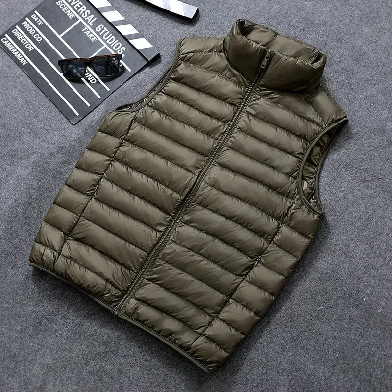 Autumn and Winter Men's Portable Duck Down Tank Top Ultra Light Loose Men's Standing Neck Windproof Padded Tank Top Vest