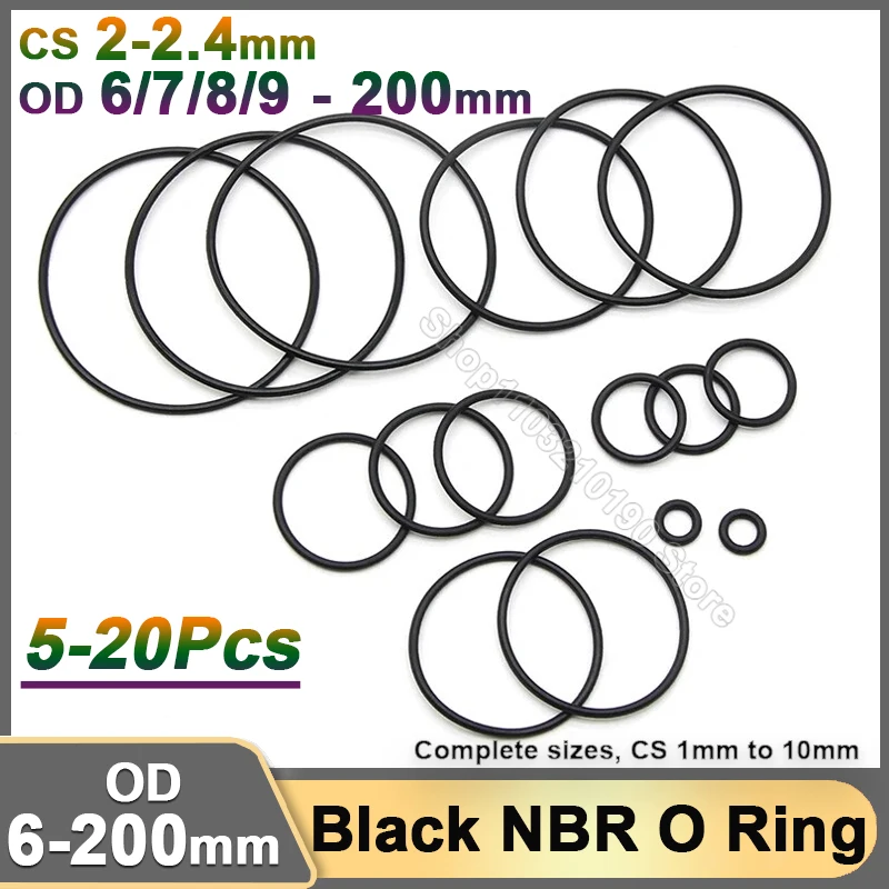 CS 2-2.4mm Black O-ring Rubber NBR Seal Washer Gasket O Ring Repair Faucet Pipe Car Plumbing Pneumatic Accessory Tool OD 6-200mm