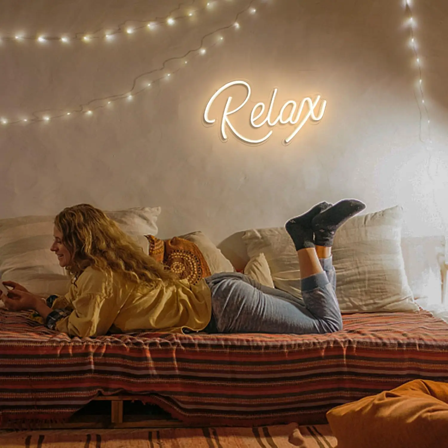 Relax Neon Sign LED Neon Sign Light for Wall Decor Letters USB Powered Dimmable Night Light for Bedroom Birthday Party Gift