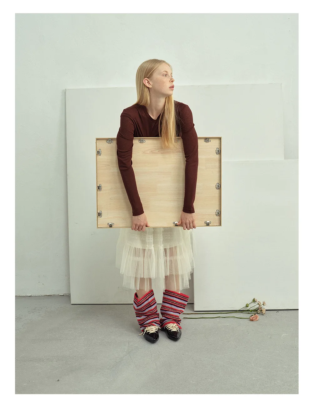 와이드 스트라이프 울 혼방 스택 니트 레그 워머 여성용 가을 겨울【디자이너 스타일 따뜻하고 다용도】