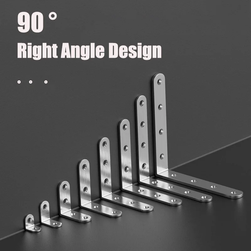 4-10Pcs Stainless Steel L Bracket 90 Degree Right Angle Corner Brace Shelf Support Bracket Furniture Hardware Fastener Connector