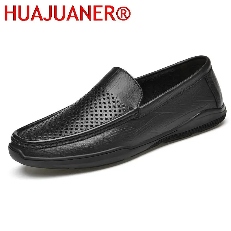 

Men's Loafers Genuine Leather Flat Casual Shoes Breathable Slip-On Soft Leather Driving Shoes Moccasins Luxury Brand Men Shoes