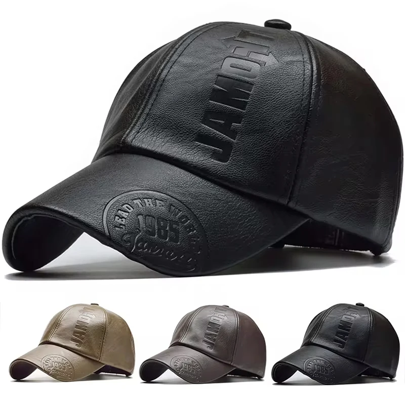 Autumn Winter Warm Baseball Caps Men Pu Leather Letter Printing Visors Outdoor Fleece Thickened Windproof Waterproof Casual Hats