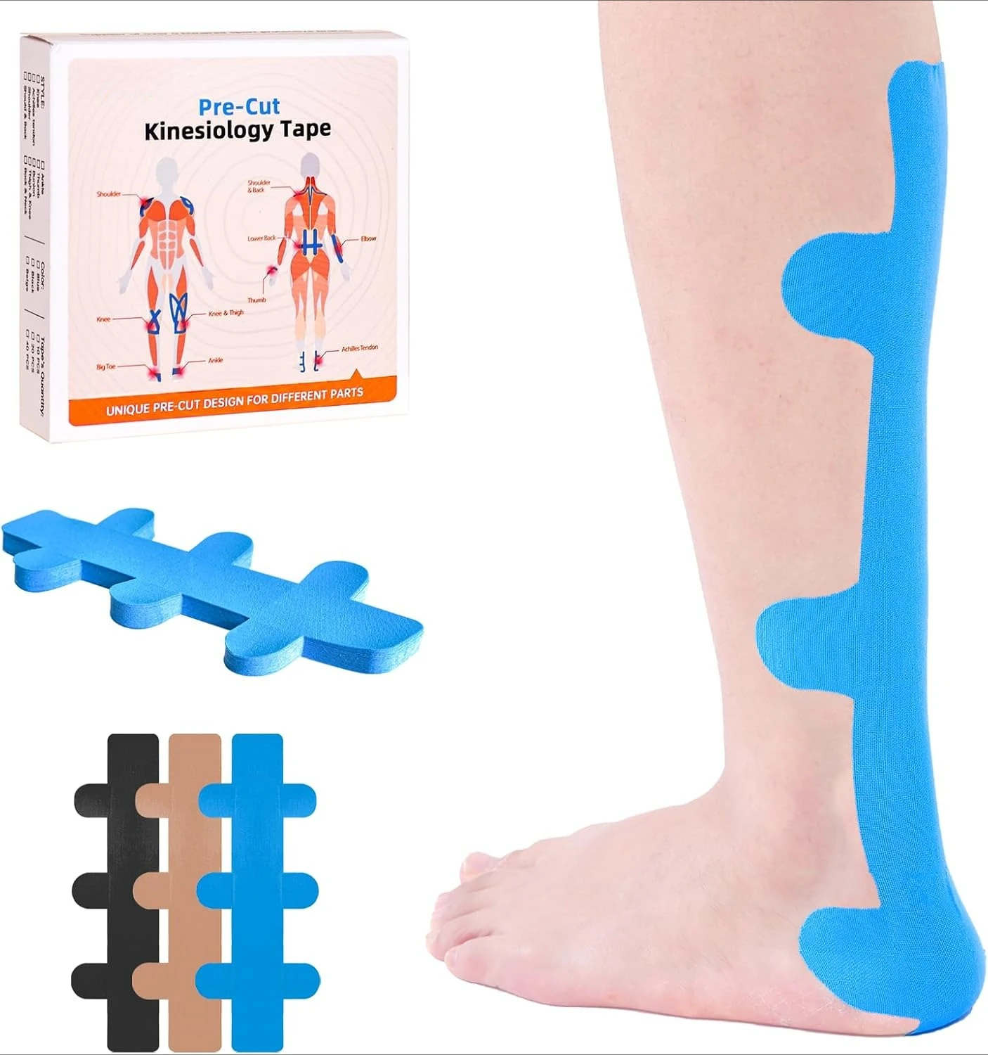 Precut Kinesiology Tape for Achilles Tendon, 10 Pcs - Achilles Tendonitis Relief Athletic Tape, Achilles Tendon Support
