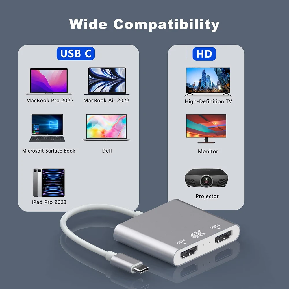 Convertidor USB C a Dual 4K @ 60Hz, pantalla HD, USB MST, Compatible con Thunderbolt3/4 Macbook Pro/Air iPad Pro (DP AltMode requerido)