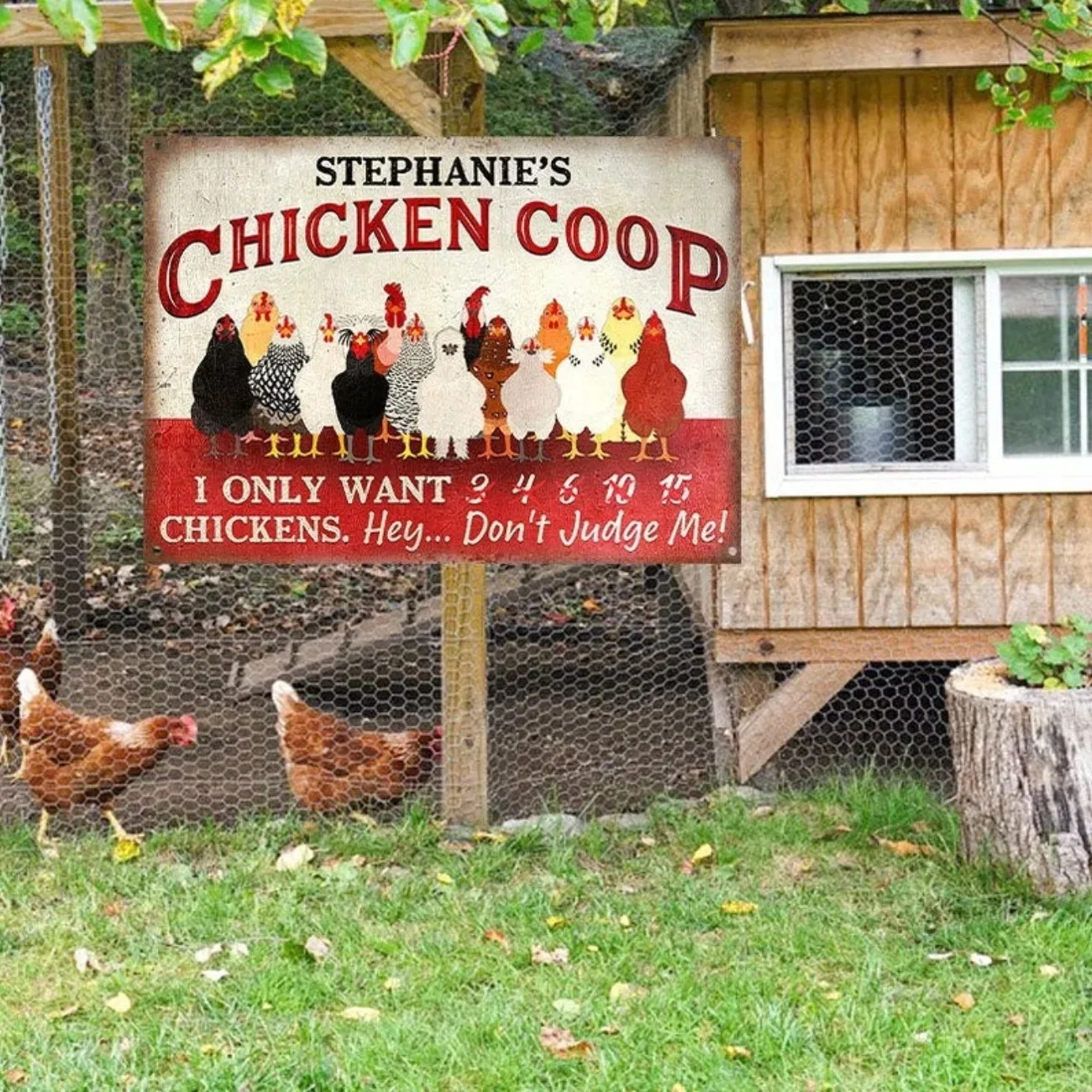 [2D Flat] Personalized Classic Metal Chicken Coop Sign Custom I Only Want Chickens Design Essential Farm Chicken Wall Decor, Dec view 2