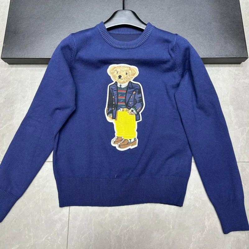 고품질 유럽 스타일 명품 브랜드 루즈핏 베어 풀오버 니트 여성 패션 캐주얼 티셔츠 여성 니트 스웨터