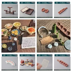 Puppenhaus Miniatur Chinesisches Gebäck Osmanthus Kuchen Mondkuchen Modell Chinesisches Gebäck Tablett Antikes Rack Teemaschine Form Bjd Puppen