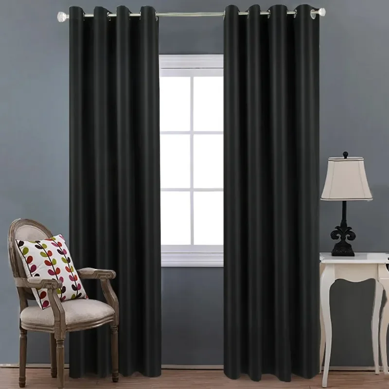 1Panel Blackout Door Curtains  Black Thermal Insulated Curtains Eyelet Living Room Decor Window Drapes Bedroom Divider Ring