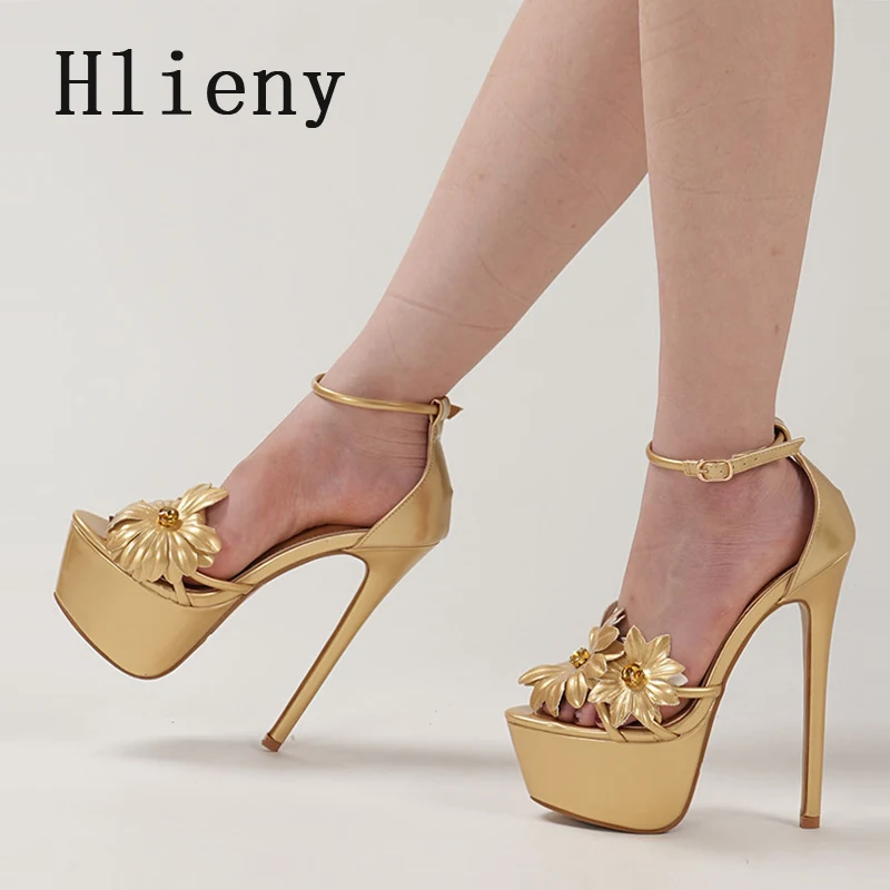 

Hlieny Summer Fashion Flower Platform Sandals Women Sexy Thin High Heels Narrow Band Open Toe Party Dress Shoes Sandalias Mujer