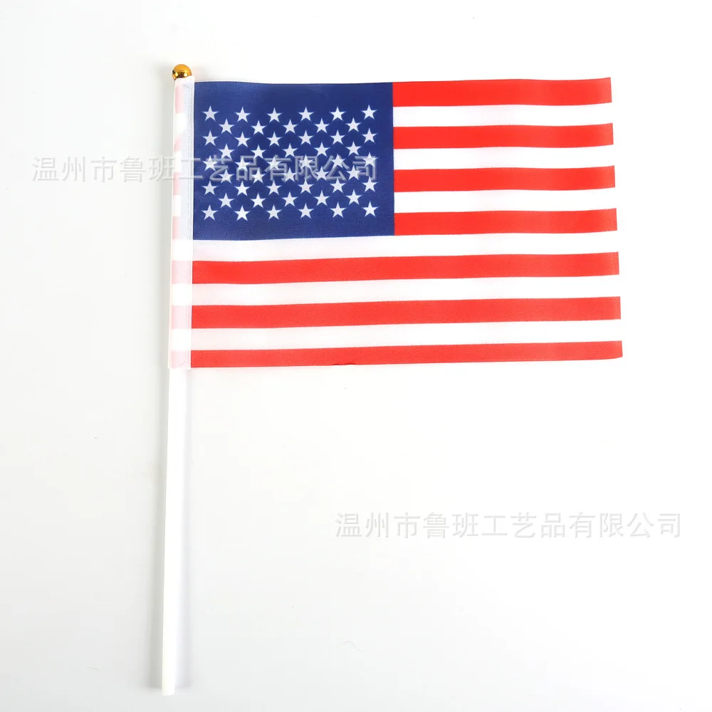 USA，American hand flag 14x21cm Polyester Fade-Resistance  United States Hand Waving Flag with Flagpole