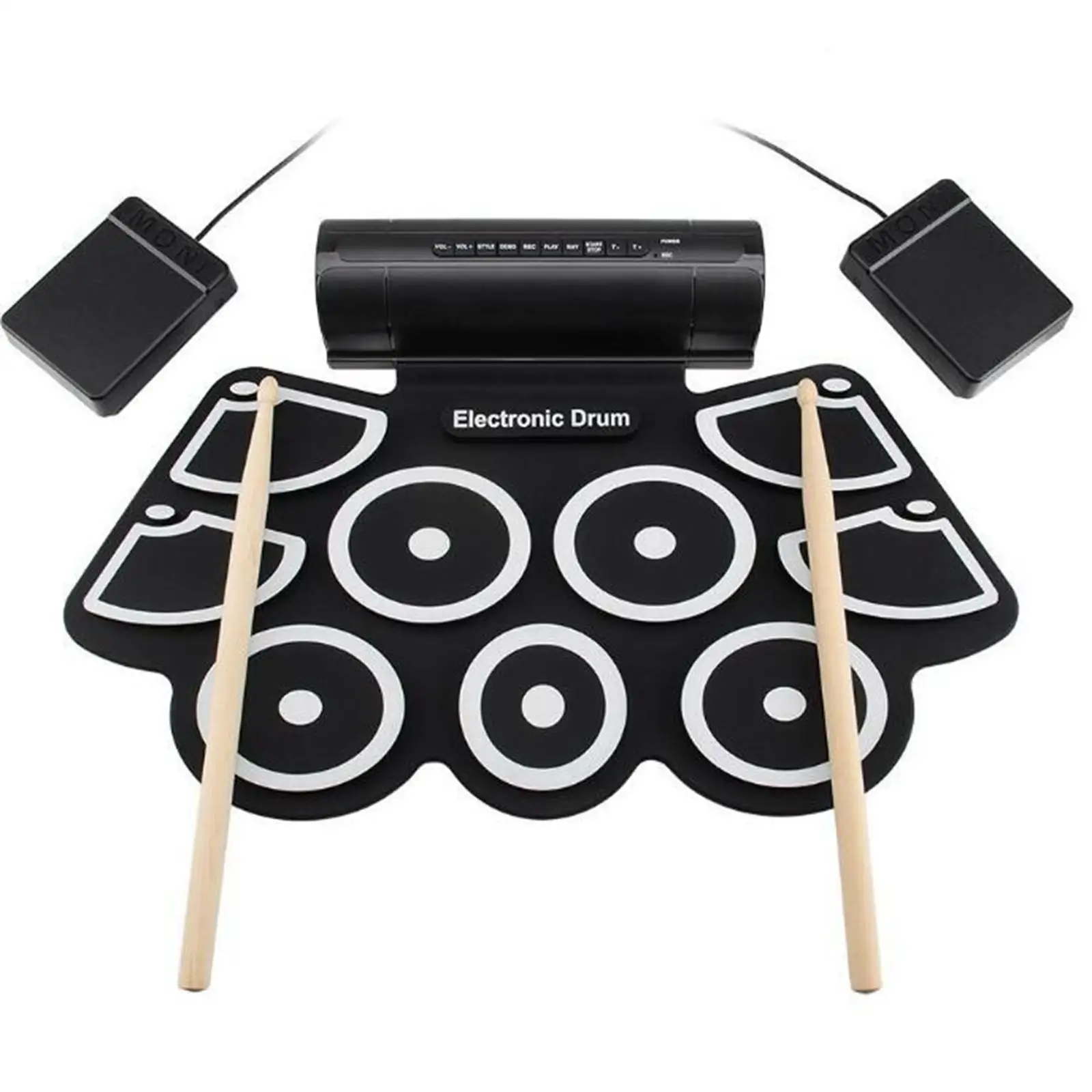 

Electronic Roll Up Drum Set MIDI Silicone 9 Pads W/ Foot Pedals Sticks