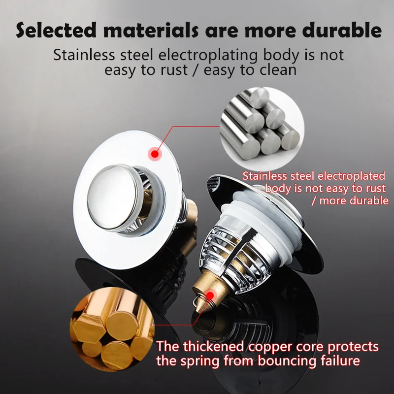 Universal Stainless Steel Basin Pop-Up Bounce Core Basin Drain, Sink Filter, Bathtub Plug, Bathroom Tool