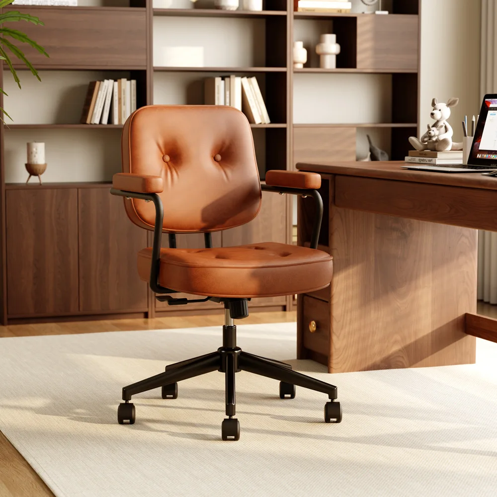 Leather Computer Chair, Back Chair, Comfortable and Sedentary Home Bedroom, Study, Desk  Makeup Chair, Rotating Office