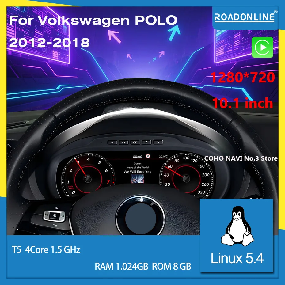 

Для Volkswagen POLO 2012-2018 Roadonline ЖК-панель цифровых приборов. Спидометр, подходящая приборная панель CarPlay