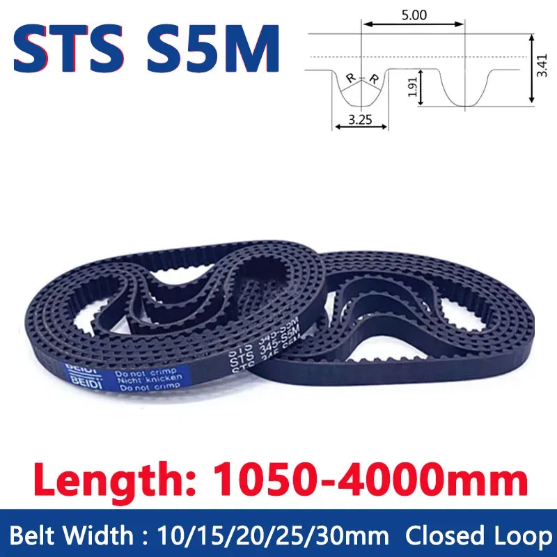 

STS S5M Closed Loop Rubber Timing Belt Width 10/15/20/25/30mm Synchronous Belt Drive Toothed Belt Length 1050 1060 1100-4000mm