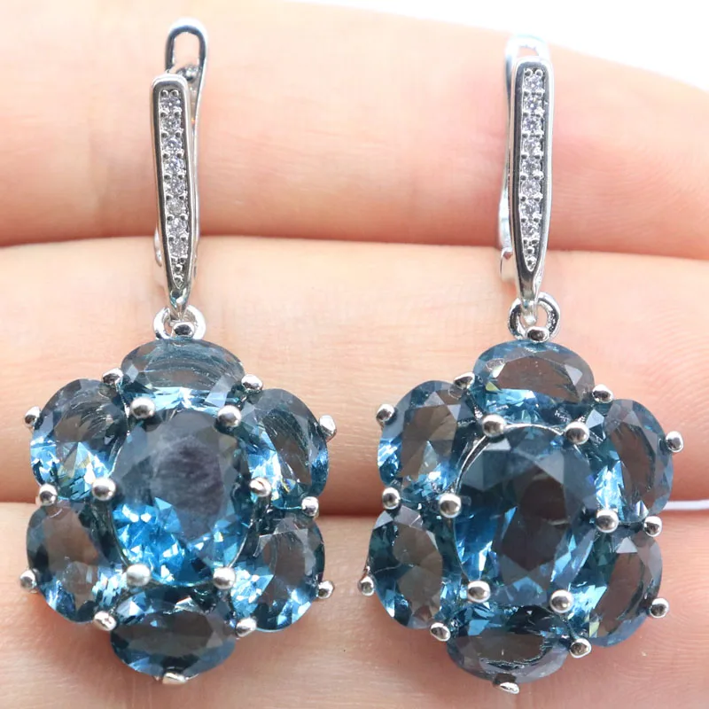 Buy 5 Get 1 Free 38x17mm SheCrown London Blue Topaz Pink Kunzite Violet Tanzanite For Sister Silver Earrings