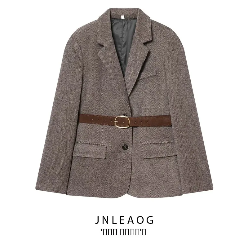 JNLEAOG Women's Cheered Suit Jaet with Belt Fall New Sle Loose Fit Long Sve Businwear Polyester Fabric