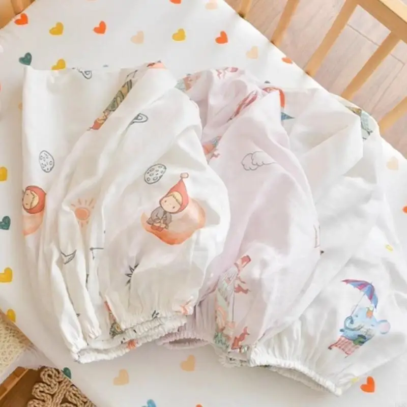 F19F Baby Crib Fitted Sheet Soft & Breathable Lovely Printed Bed Cover Cotton Fitted Sheet for Cosy Nursery Room
